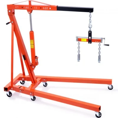 Afbeelding van VEVOR Motor Jack Motorkraan 2t, werkplaatskraan + Leveler voor 680 kg, opvouwbare motorhouder Heavy Duty stalen motorkraan, Gear hefkraan laadkraan Oranje Zwart