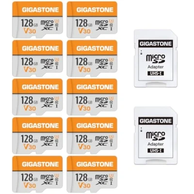 Afbeelding van Gigastone 128GB Micro SD geheugenkaart 10 Pack, geschikt voor Nintendo Switch Camera GoPro DJI Drone, Hoge snelheid 95 MB/s 4K UHD Video, A1 U3 C10 SDXC Kaart met Mini Case en Adapter