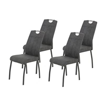 Afbeelding van Apollo Elif Eetkamerstoel, stoel, microvezel, antraciet, set van 4