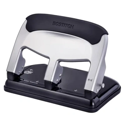 Afbeelding van Bostitch Office EZ Squeeze Heavy Duty 3 gaats pons, capaciteit 40 vel, minder kracht gebruiken, perfect voor thuiskantoor, schoolbenodigdheden, slank ontwerp, zilver