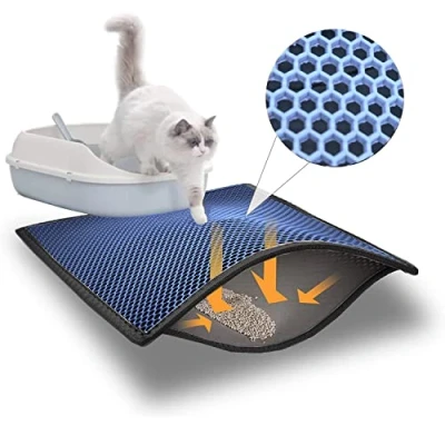Afbeelding van Blue Eyes kattenbakmat, kattenmat, 40 x 60 cm, onderlegger, honingraatdesign, waterdicht, dubbellaags ontwerp, honingraat, mat (turquoise 6040)