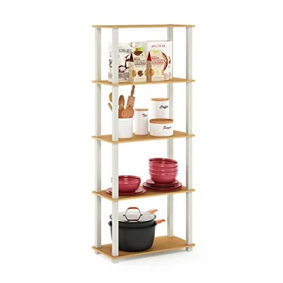 Afbeelding van Furinno Turn N Tube 5 laags multifunctionele plank/displayrek, opbergplank, boekenplank, vierkante buizen, beuken/wit