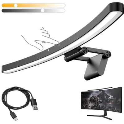 Afbeelding van Led Computer monitor Lampe 55CM, gebogen Computermonitorlamp met Touch Control, USB aufladen bureaulamp, geen reflecterendeschittering, Screen Bar voor platte