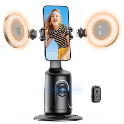 Afbeelding van Auto Face Tracking statief met 2 Selfie Light, 360 draaibare mobiele telefoonhouder voor smartphone, Smart automatische Gimbal stabilisator vlog, streaming, video, geen app