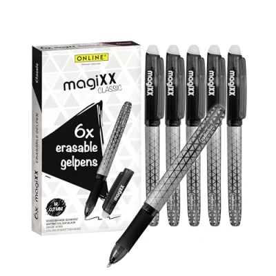 Afbeelding van Online Magic XX Gumpen, 6 stuks, zwart met 0,7 mm lijndikte, uitwisbaar om te leren schrijven en op kantoor, uitwisbare balpen voor studenten, scholieren