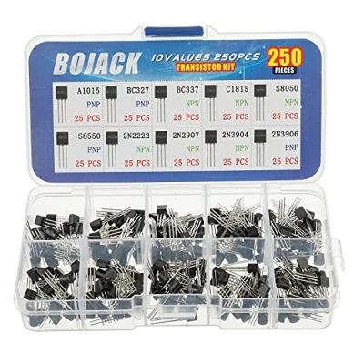 Afbeelding van BOJACK 10 waarden 250 stuks A1015 BC327 BC337 C1815 S8050 S8550 2N2222 2N2907 2N3904 2N3906 PNP NPN Power transistors voor algemeen gebruik Assortimentskit