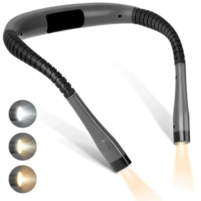 Afbeelding van Oplaadbare leeslamp, leeslamp om in bed te lezen, 3 kleuren en instelbare helderheidsniveaus, ergonomische hals, 360 graden flexibele arm, voor breien, kamperen