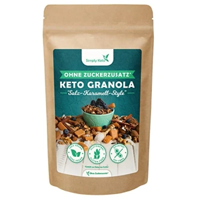 Afbeelding van Simply Keto Crunchy Muesli Salted Caramel Koolhydraatarme zonder Suiker 500g Heerlijke voor een Perfect Ontbijt Paleo &amp; Vegan Soja, Lactose Glutenvrij