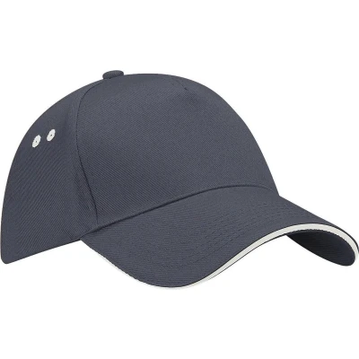 Afbeelding van Beechfield Unisex Ultimate 5 Panel Contrast Baseball Cap met Sandwich Peak / Hoofddeksel (Pakket van 2) (Grafiet/Oestergrijs)