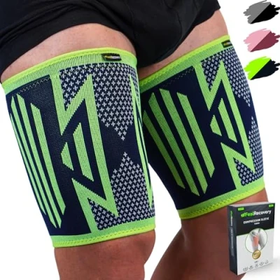 Afbeelding van 2 Dijbeenbrace voor Damen &amp; Heren Bovenbeenbrace Hamstring Quad Bovenbeen Bandage Peesontsteking, Spierverrekkingen Hardlopen Ademend Anti slip (Groen, M)