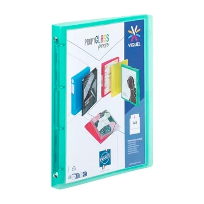Afbeelding van Viquel Flexibele map A4 personaliseerbaar 4 ringen rug 2,5 cm doorschijnend turquoise groen