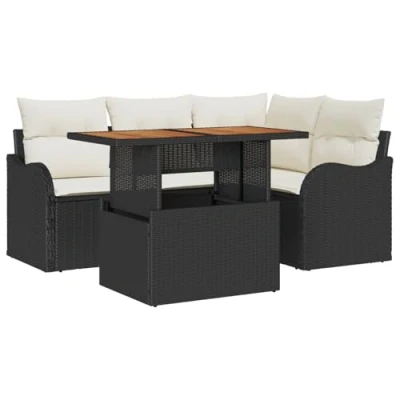 Afbeelding van vidaXL 5 delige tuin sofa set met kussens zwart poly rattan, 2 zits opslag &amp; rattan