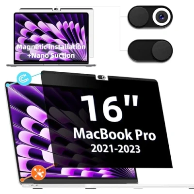 Afbeelding van Privacyscherm MacBook Pro 16 inch (2021 2023, M1, M2, M3) A2991/A2485/A2780, Magnetische Verwijderbare Matte Anti Blauw Licht Glare Filter Privacy Screen Protector voor Mac 16,1