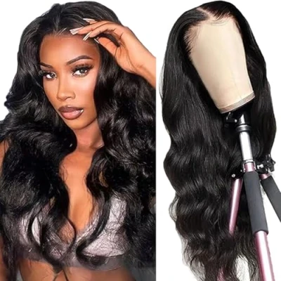 Afbeelding van Tuheerst Body Wave Human Hair Wig Real Natural Black 4X4 Lace Closure Glueless Wear and Go 100% Unprocessed Brazilian Virgin No Smell Tangle for Woman 28 Inch