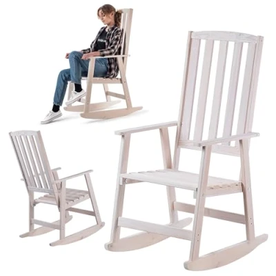 Afbeelding van KADAX schommelstoel met armleuningen, van hout, tuinschommelstoel, houten stoel, relaxstoel, tuinstoel (wit)