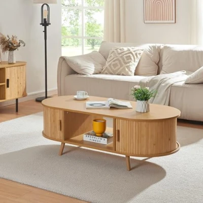Afbeelding van [en.casa] Salontafel Nordkapp ovaal 120x55x40 cm houtkleurig