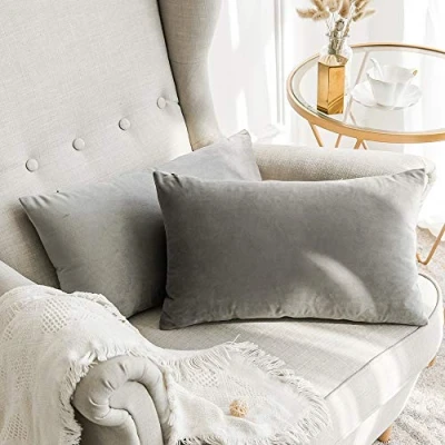 Afbeelding van MIULEE Fluweelzachte, decoratieve kussenhoes van microvezel, effen, voor bank of slaapkamer, met onzichtbare rits, rechthoekig, 30 x 50 cm, 2 stuks, grijs