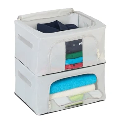 Afbeelding van Relaxdays opbergtas set van 2 met rits 20 x 40 30 cm stof kleding beddengoed onder bed