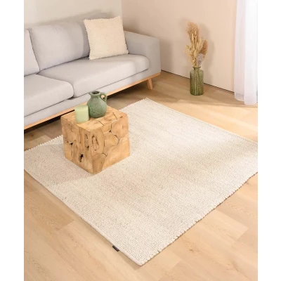 Afbeelding van Wollen Tapijt/Vloerkleed Vierkant Lett Wit 150x150 Cm 100% Wol