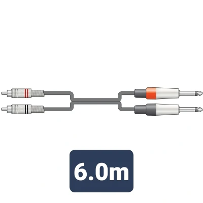 Afbeelding van 2 x 6.3mm mono Jack pluggen RCA audiokabel 6 meter
