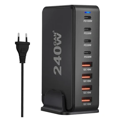 Afbeelding van Reagle 240 W GaN oplader, 4 x USB C &amp; QC 3.0, snel opladen voor laptop, iPhone, Samsung, tablet, PD 100 W, meervoudige bescherming, compatibel met RTX laptops
