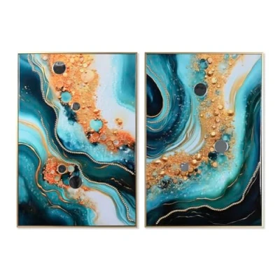 Afbeelding van Schilderij Home ESPRIT Blauw Gouden polyestyreen Canvas Modern Coating 62 x 4 92 cm (2 Stuks)
