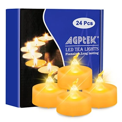 Afbeelding van AGPtek Ledkaarsen met timer, 24 stuks per verpakking, vlamloze theelichtjes timerfunctie, 6 uur aan en 18 uit, voor bruiloft, feest, huisdecoratie (flikkerend geel)