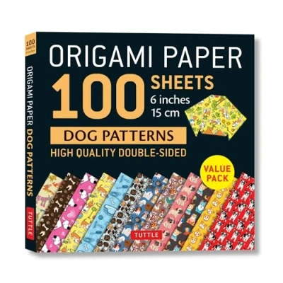 Afbeelding van Origami Paper 100 Sheets Dog Patterns 6&quot; (15 cm): Tuttle Paper: Double Sided Printed with 12 Different Patterns: Instructions for 6 Projects Included