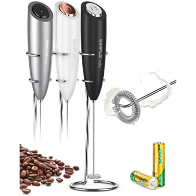 Afbeelding van SimpleTaste elektrische melkopschuimer, handheld melkopschuimer met 2 batterijen en roestvrijstalen voet, handmatige sterke motor, Milk Frother (zwart)