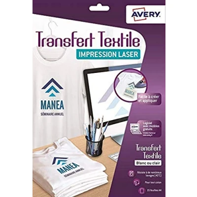Afbeelding van Avery Dennison, Labels, T shirt transfer lint, DIN A4, wit voor licht textiel, laserprinters