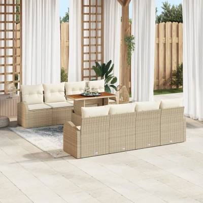 Afbeelding van vidaXL 9 delige tuin eethoek met kussens Beige Poly Rattan Acacia