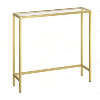 Afbeelding van VASAGLE Consoletafel, bijzettafel, oppervlak van gehard glas, moderne salontafel, eenvoudige montage, verstelbare poten, woonkamer, hal, helder goud transparant LGT132A01