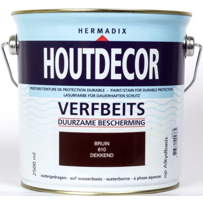 Afbeelding van Hermadix Houtdecor Verfbeits Dekkend 610 Bruin 2,5 liter Tuinbeits
