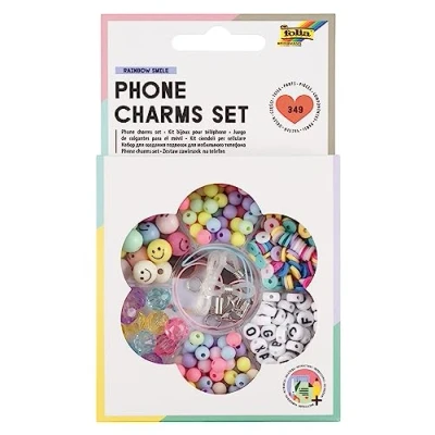 Afbeelding van folia 32029 Telefoonbedelset RAINBOW SMILE, kralenset met opbergdoosje, 349 stuks minischijfkralen, smileykralen, bedels en nog veel meer.