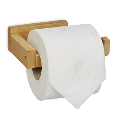 Afbeelding van Relaxdays toiletrolhouder bamboe zelfklevende wc rolhouder muur papier houder wand