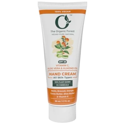 Afbeelding van Organic Forest Vitamin C Hand Cream with Sun Protection SPF Shea Butter, Cocoa Almond Oil, Coconut Oil &amp; Aloe Vera Hydrating Moisturizer for Aging, Dark Spots Plant Based, Travel Size