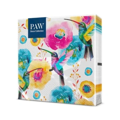 Afbeelding van PAW Papieren Servetten 3 laags (33 x 33 cm) I 20 Stuks Perfect voor Verjaardagen, Feesten, Bruiloften, Communie en Vieringen Tafeldecoratie, Kleurrijke Kolibrie