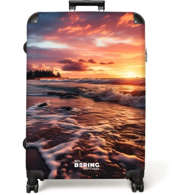 Afbeelding van NoBoringSuitcases.com® Koffer groot Reiskoffer lichtgewicht Zee bij zonsondergang Rolkoffer met 4 wielen Grote trolley XL 98 liter bagage