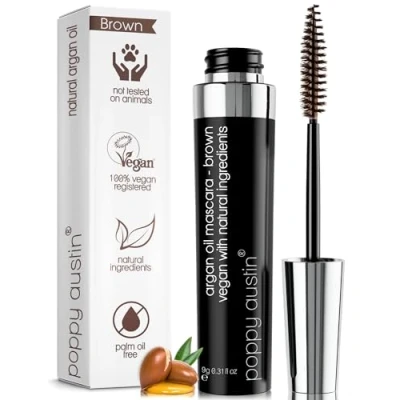 Afbeelding van Poppy Austin Vegan Mascara Bruin Volume en Lengte Waterproof Zachte, Hypoallergene Volumemascara, Biologisch &amp; Dierproefvrij, 100% Natuurlijke voor Gevoelige Ogen (9 gram, Bruin)