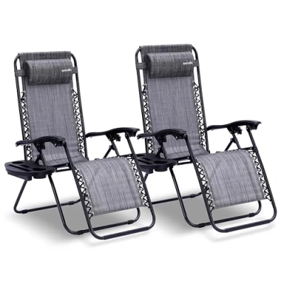 Afbeelding van SereneLife Ligstoel set van 2 Verstelbare Buitenkamerstoel met Afneembaar Bekerhouderblad Inklapbare Relaxstoel Verwijderbare Kussens