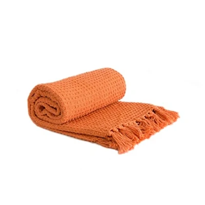 Afbeelding van Emma Barclay Honingraat Gerecycleerde Katoenen Effen Wafel Gestructureerde Stoel Sofa Setee Gooi Over Deken in Oranje 70x100 (178x254cm)
