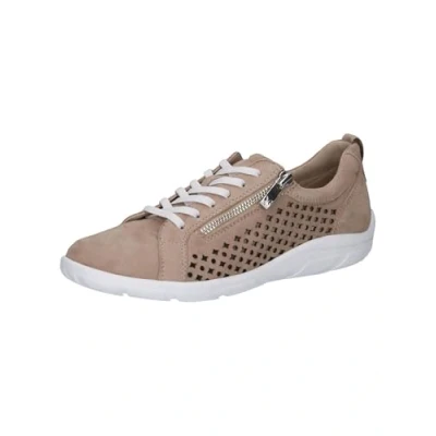 Afbeelding van CAPRICE Platte damessneakers met gatenpatroon Low Top, zand suède., 41 EU