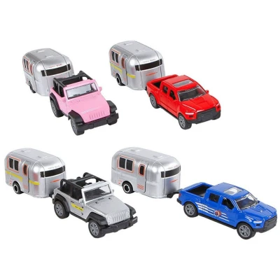 Afbeelding van 2 play Die Cast Pull Back Auto met Caravan