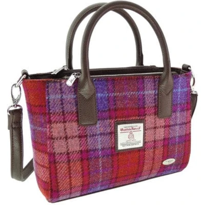 Afbeelding van Handtas Brora Oranje Paars Tartan Ritssluiting Draagband Harris Tweed Glen Appin of Scotland