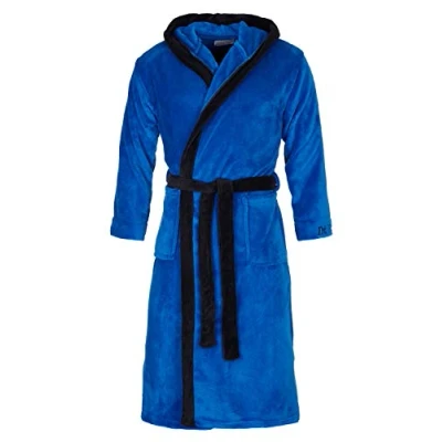Afbeelding van Di Ficchiano Monza badjas met capuchon voor heren, pluizige ochtendjas, elegante microvezel nachtkleding, kimono keuze uit kleuren en maten S 5XL, badjas, Öko Tex standaard 100, zwart, blauw, 5XL