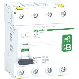 Afbeelding van Schneider electric acti 9 aardlekschakelaar 4 polig 63a 30ma onmiddelijk type b ev a9z51463