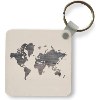 Afbeelding van Sleutelhanger Uitdeelcadeautjes Wereldkaart Hout Beige Plastic