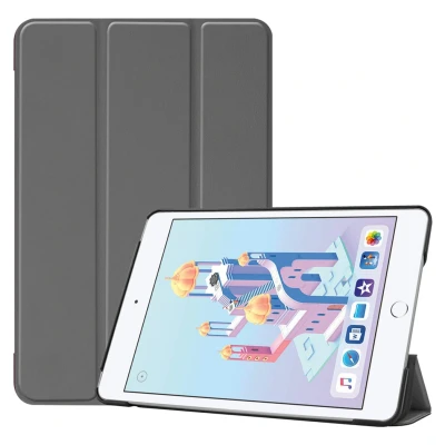Afbeelding van Apple iPad Mini 4 Hoes: iMoshion Trifold Bookcase Grijs Kunstleder Tablet Hoezen