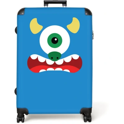 Afbeelding van NoBoringSuitcases.com® Koffer groot Reiskoffer lichtgewicht Dierenportret Monster blauw Rolkoffer met 4 wielen Grote trolley XL 98 liter bagage