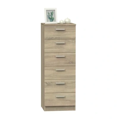 Afbeelding van MUEBLES PITARCH Sinfonier Commode met 6 laden, metalen rails, slaapkamercommode, Cambrian eiken, 110 x 40 cm (h b d) handvat, collectie Tibet